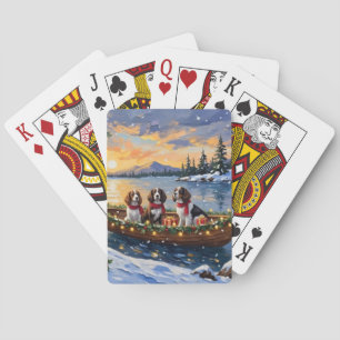 Brittany Spaniel Christmas Boat Holiday Playing Cards