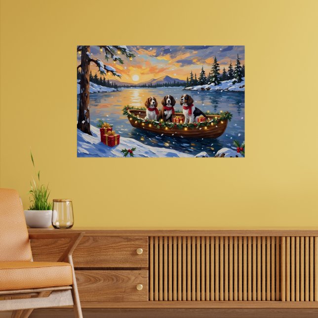 Brittany Spaniel Christmas Boat Holiday Poster (Living Room 2)
