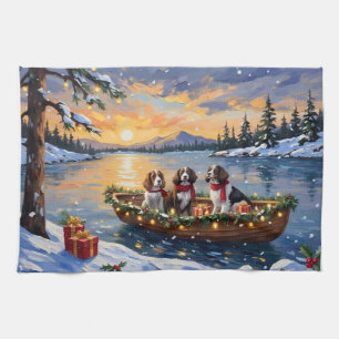 Brittany Spaniel Christmas Boat Holiday Tea Towel