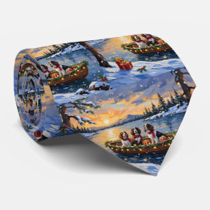 Brittany Spaniel Christmas Boat Holiday Tie