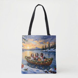 Brittany Spaniel Christmas Boat Holiday Tote Bag