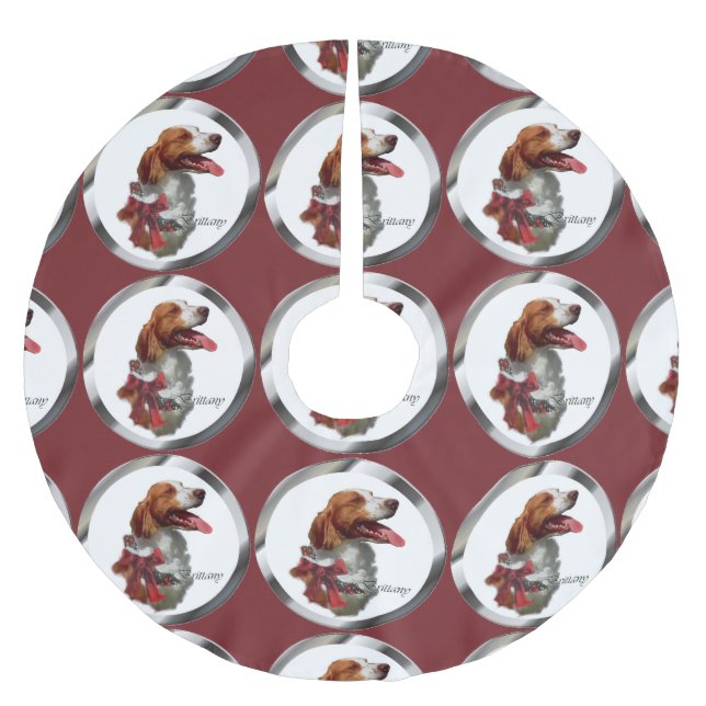 Brittany Spaniel Christmas Brushed Polyester Tree Skirt (Front)