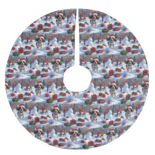 Brittany Spaniel Christmas Festive Snow Scene Brushed Polyester Tree Skirt