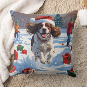 Brittany Spaniel Christmas Festive Snow Scene Cushion