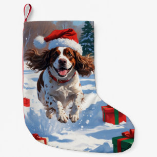Brittany Spaniel Christmas Festive Snow Scene Small Christmas Stocking