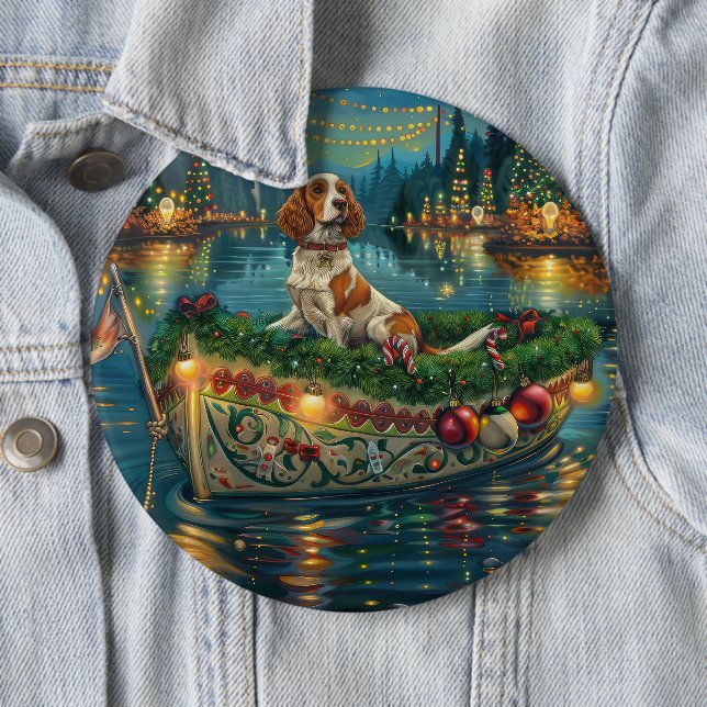 Brittany Spaniel Christmas Festive Voyage 6 Cm Round Badge (In Situ)