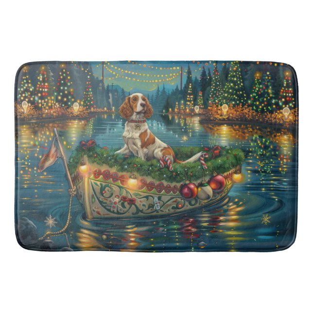 Brittany Spaniel Christmas Festive Voyage Bath Mat (Front)