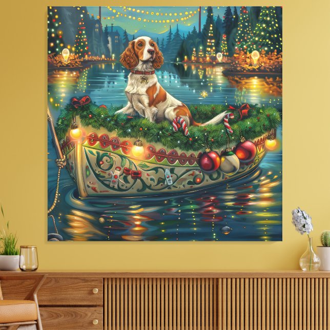 Brittany Spaniel Christmas Festive Voyage Canvas Print (Insitu(LivingRoom))