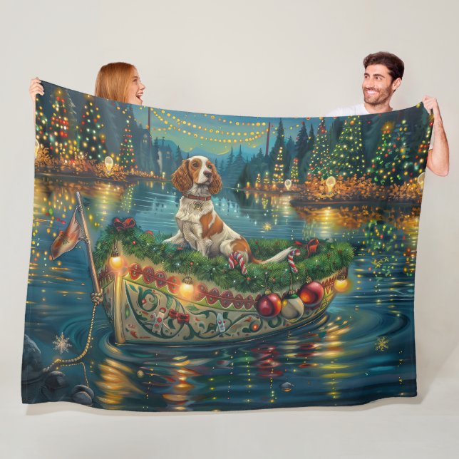 Brittany Spaniel Christmas Festive Voyage Fleece Blanket (In Situ)