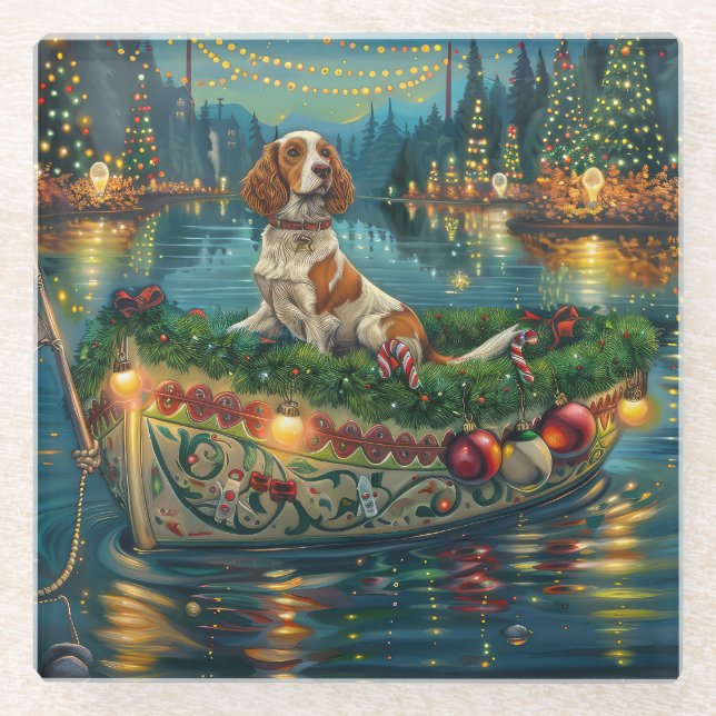 Brittany Spaniel Christmas Festive Voyage Glass Coaster (Front)