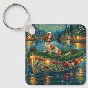 Brittany Spaniel Christmas Festive Voyage Key Ring