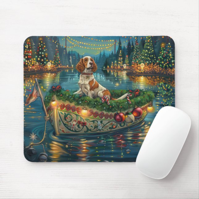 Brittany Spaniel Christmas Festive Voyage Mouse Mat (With Mouse)