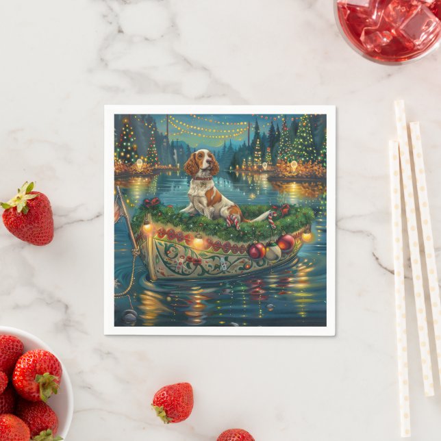 Brittany Spaniel Christmas Festive Voyage Napkin (Insitu)