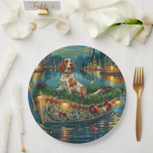 Brittany Spaniel Christmas Festive Voyage Paper Plate