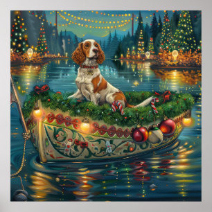 Brittany Spaniel Christmas Festive Voyage Poster