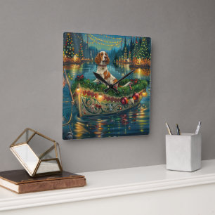 Brittany Spaniel Christmas Festive Voyage Square Wall Clock