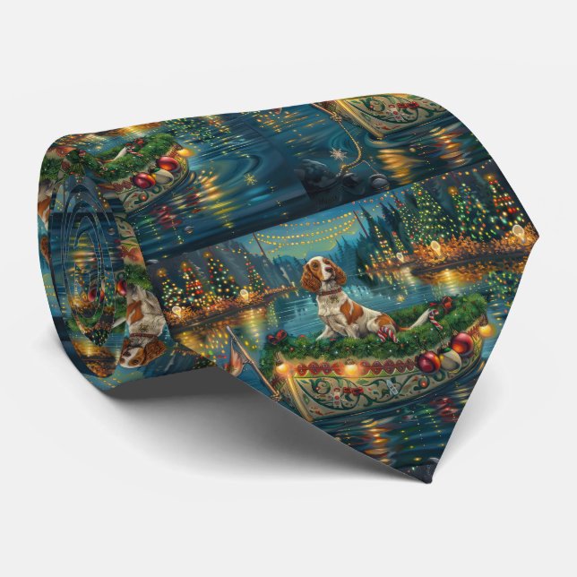 Brittany Spaniel Christmas Festive Voyage Tie (Rolled)
