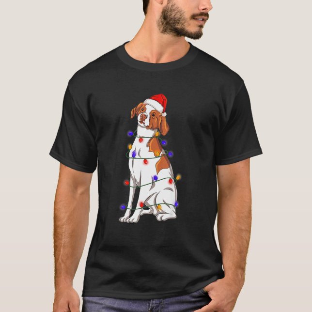 BRITTANY SPANIEL Christmas Lights Xmas Dog Lover T-Shirt (Front)