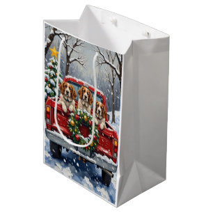 Brittany Spaniel Christmas Red Truck Holiday Medium Gift Bag