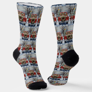 Brittany Spaniel Christmas Red Truck Holiday Socks