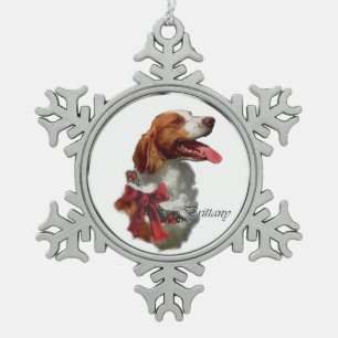 Brittany Spaniel Christmas Snowflake Pewter Christmas Ornament