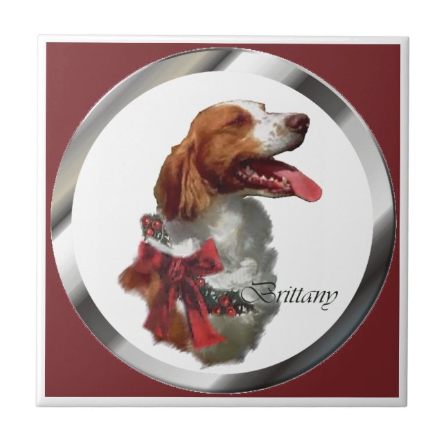 Brittany Spaniel Christmas Tile (Front)