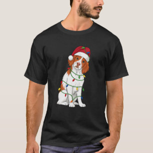 Brittany Spaniel Christmas Tree Lights Holiday Dog T-Shirt