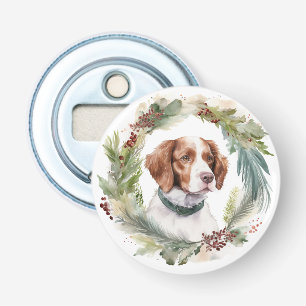 Brittany Spaniel Christmas Wreath Festive Pup Bottle Opener