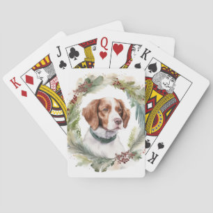 Brittany Spaniel Christmas Wreath Festive Pup Playing Cards