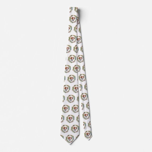 Brittany Spaniel Christmas Wreath Festive Pup Tie (Front)