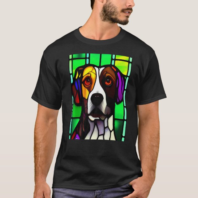 Brittany Spaniel - Colorful Stained Glass Premium_ T-Shirt (Front)