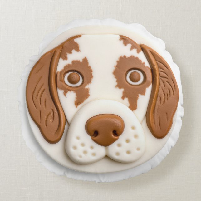 Brittany Spaniel Dog 3D Inspired Round Cushion (Front)