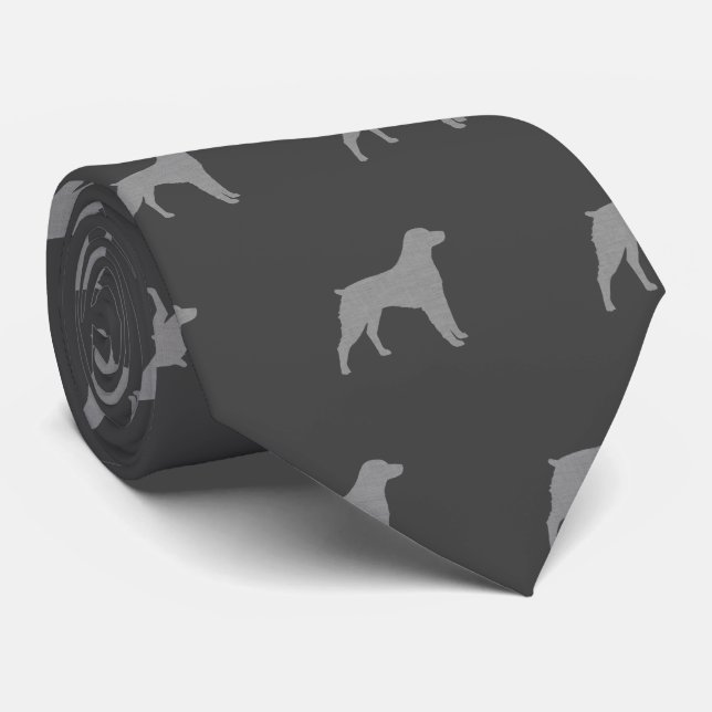 Brittany Spaniel Dog Breed Silhouettes Pattern Tie (Rolled)