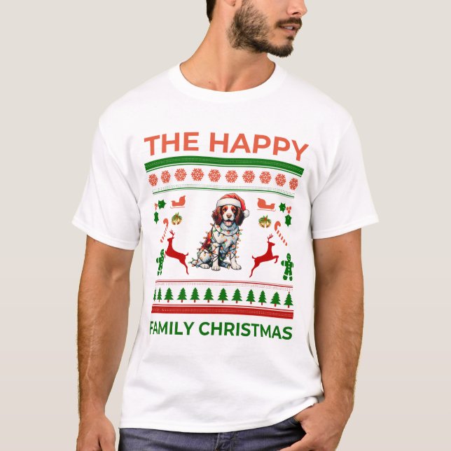 Brittany Spaniel Dog Christmas Hat Xmas T-Shirt (Front)