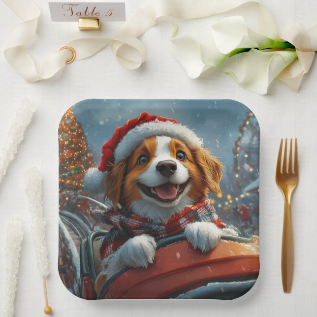 Brittany Spaniel Dog Christmas Paper Plate (Wedding)