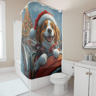 Brittany Spaniel Dog Christmas Shower Curtain