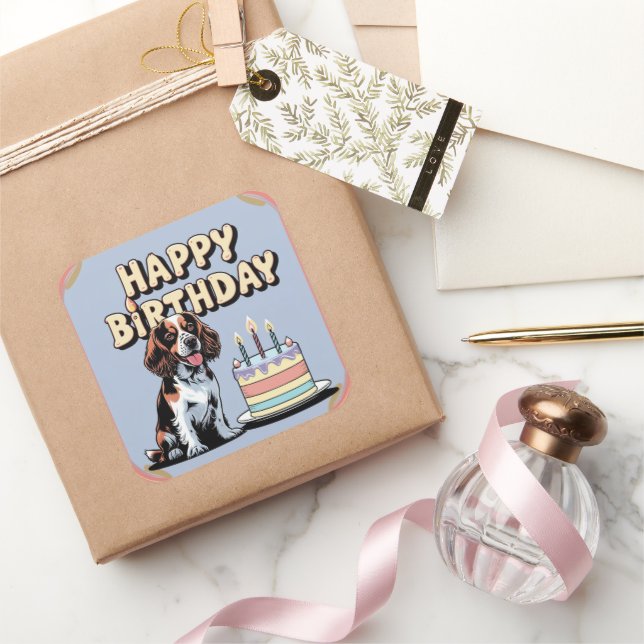 Brittany Spaniel Dog Colourful  Square Sticker (Gifting)