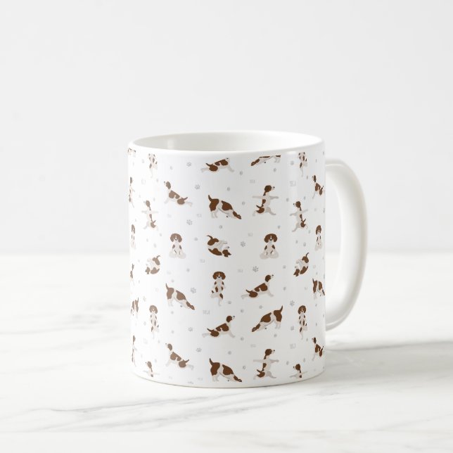 Brittany spaniel dog doing yoga coffee mug (Front Right)