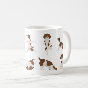 Brittany spaniel dog doing yoga coffee mug