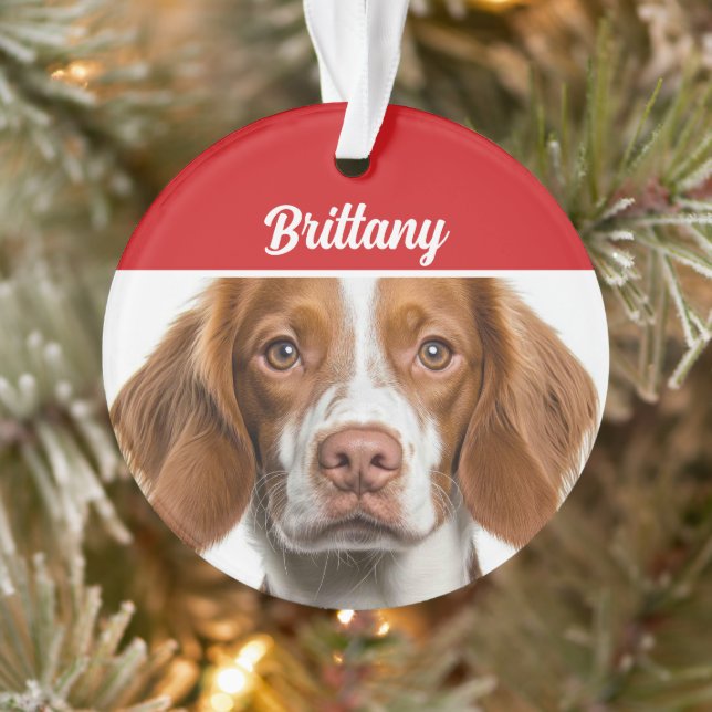 Brittany Spaniel Dog Holiday Photo Christmas Ornament (Tree)
