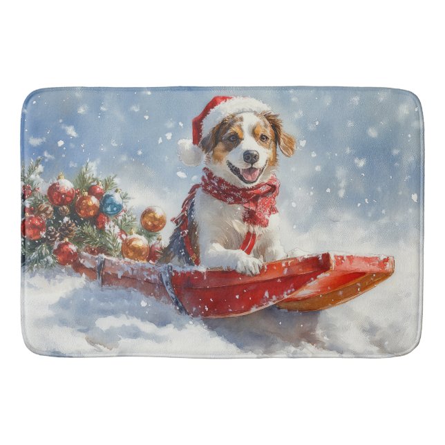 Brittany Spaniel Dog in Sledge Christmas Bath Mat (Front)
