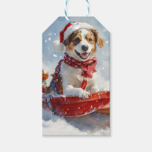 Brittany Spaniel Dog in Sledge Christmas Gift Tags