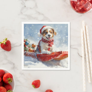Brittany Spaniel Dog in Sledge Christmas Napkin