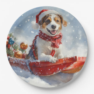 Brittany Spaniel Dog in Sledge Christmas Paper Plate