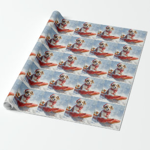 Brittany Spaniel Dog in Sledge Christmas Wrapping Paper