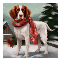 Brittany Spaniel Dog in Snow Christmas