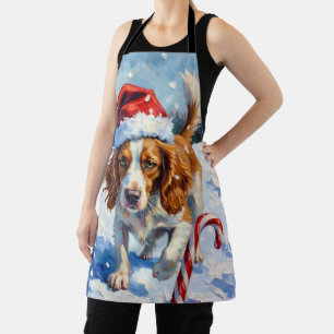 Brittany Spaniel Dog Pointing at Christmas Candy Apron