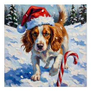 Brittany Spaniel Dog Pointing at Christmas Candy Poster