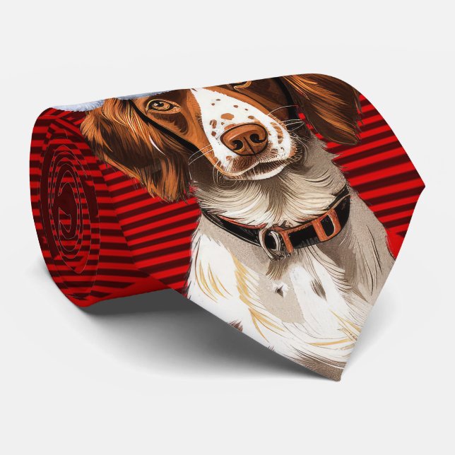 Brittany Spaniel Dog Red Buffalo Plaid Christmas Tie (Rolled)