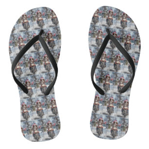 Brittany Spaniel Dog Riding Motorcycle Christmas Flip Flops